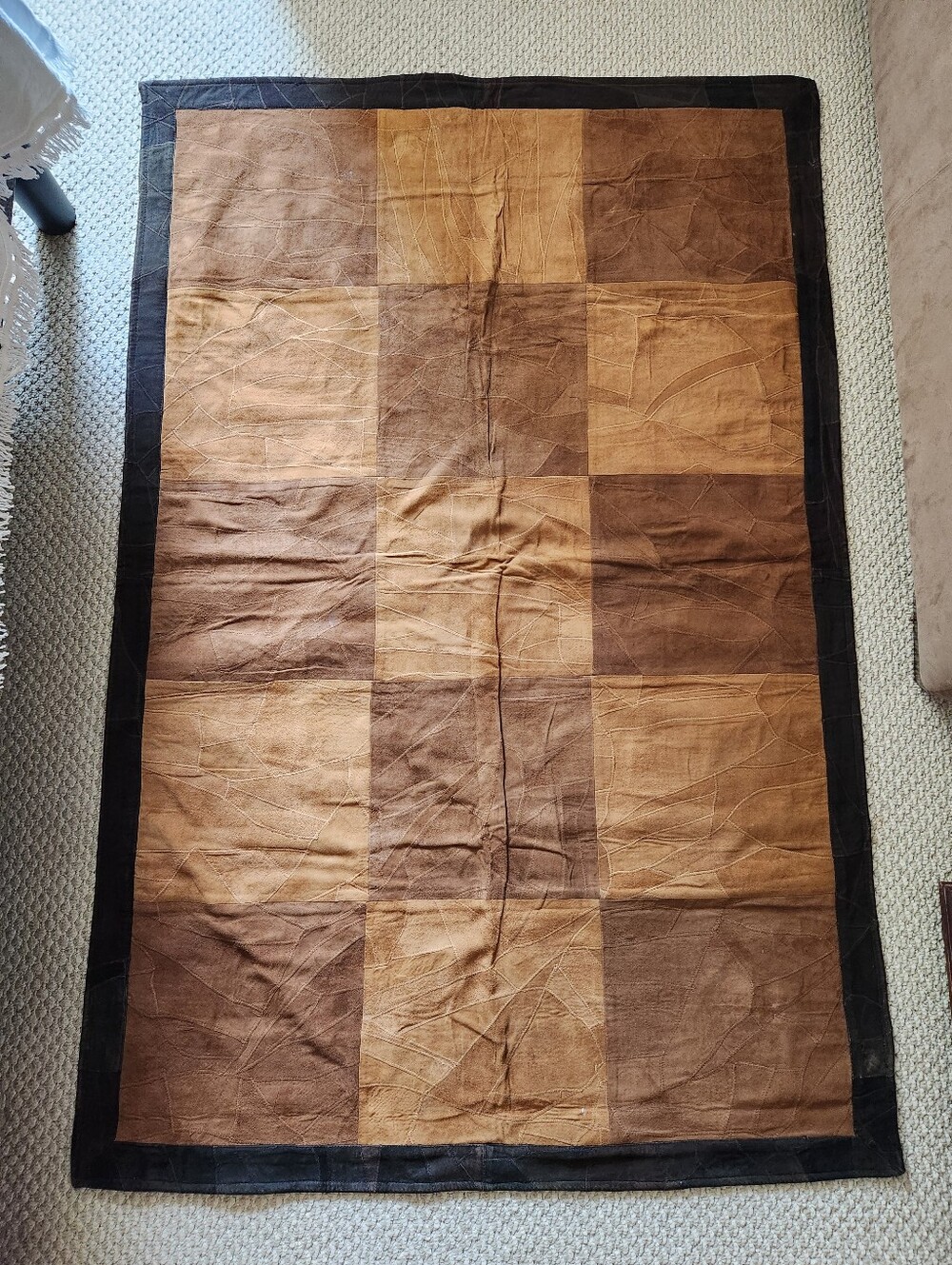 Rustic Patchwork Leather Rug - Brown